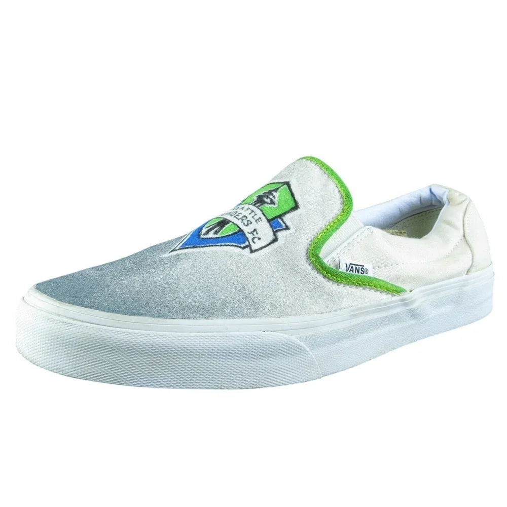 VANS Seattle Sounders Classic Men Slip-On Shoe Off White Fabric Lace Up Size 9.5